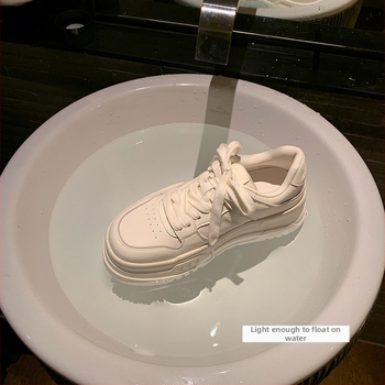 Adidași femei cu șireturi, exterior din piele de vită, căptușeală din fleece, talpă groasă pentru creșterea înălțimii, stil colegiu, pantofi sport casual