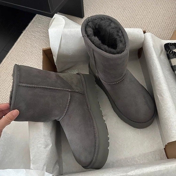 Ghete de zăpadă pentru femei, exterior din pluș artificial, căptușeală din lână de oaie, talpă din cauciuc, înălțime scurtă, iarnă