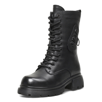 Ghete Martin pentru femei din piele naturală, căptușite cu lână, talpă din cauciuc groasă, fermoar pe lateral