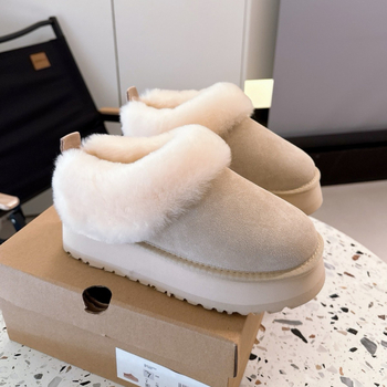 Ghete de zăpadă cu talpă groasă, căptușeală din lână/puf artificial, nubuk din piele de vițel, talpă cu platformă, iarnă 2025