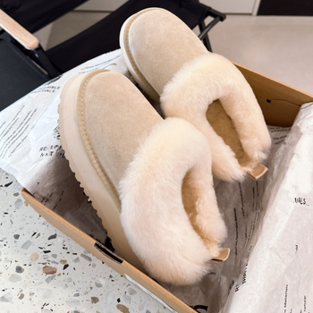 Ghete de zăpadă cu talpă groasă, căptușeală din lână/puf artificial, nubuk din piele de vițel, talpă cu platformă, iarnă 2025