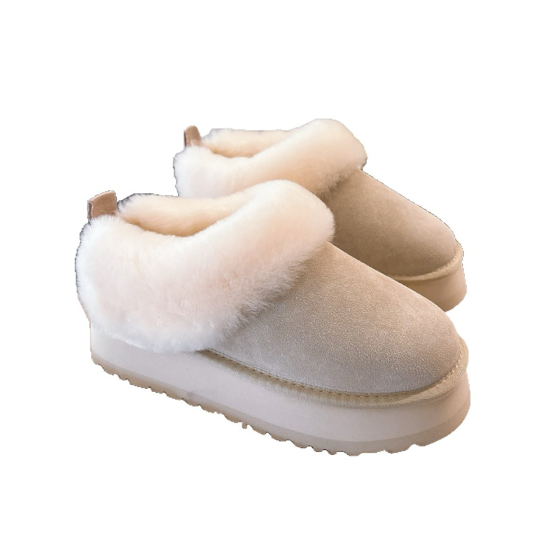 Снежни ботуши с дебела подметка, вълнена подплата и изкуствен пух, набук от кравешка кожа, платформа, Зима 2025