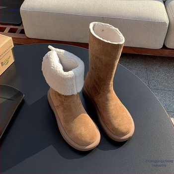 Cizme martini pentru femei din velur, căptușeală din bumbac, talpă din cauciuc, slip-on, înălțimea șaft-ului scurtă până la gleznă medie