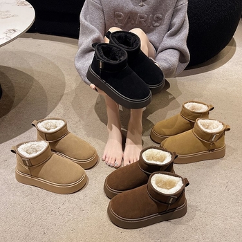 Cizme de iarnă cu talpă groasă, antiderapante, exterior velur și căptușeală din bumbac, gleznă joasă, pentru femei