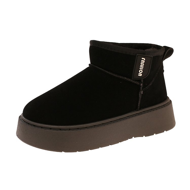 Cizme de iarnă cu talpă groasă, antiderapante, exterior velur și căptușeală din bumbac, gleznă joasă, pentru femei