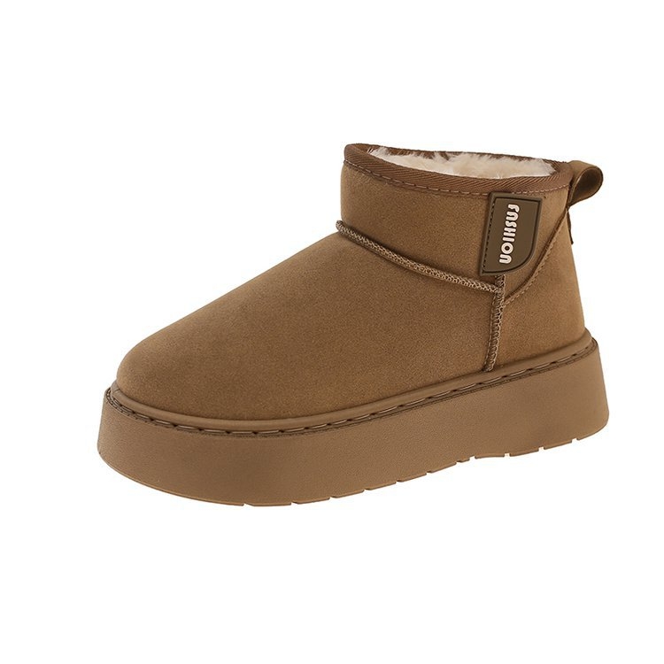 Cizme de iarnă cu talpă groasă, antiderapante, exterior velur și căptușeală din bumbac, gleznă joasă, pentru femei