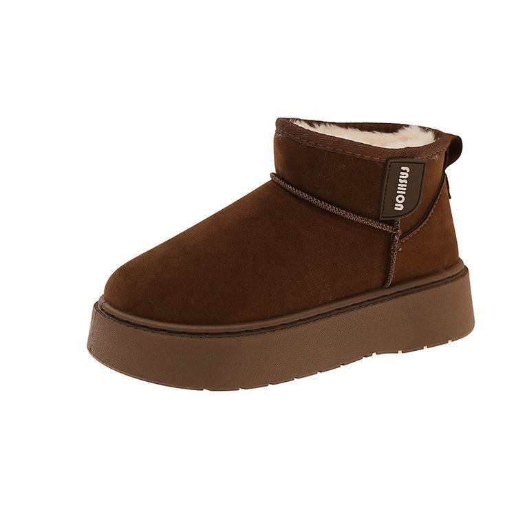 Cizme de iarnă cu talpă groasă, antiderapante, exterior velur și căptușeală din bumbac, gleznă joasă, pentru femei