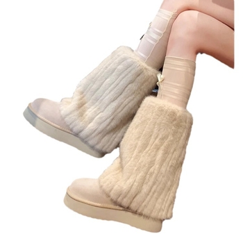 Cizme de zăpadă pentru femei, stil coreean, căptușite cu blană, exterior Ox Velvet, talpă din cauciuc, deschidere adâncă