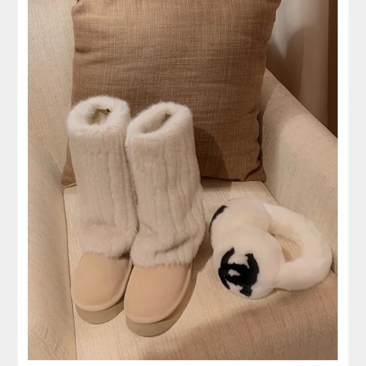 Cizme de zăpadă pentru femei, stil coreean, căptușite cu blană, exterior Ox Velvet, talpă din cauciuc, deschidere adâncă