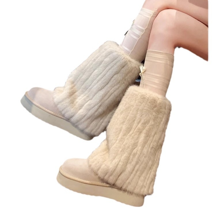 Снежни ботуши - подплатени с пух - с дебела подметка - с кръгъл нос - корейски стил