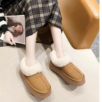 Дамски зимни пухени ботуши за сняг с PU горна част, гумена подметка, 3–5 cm височина на тока, изкуствена пухена подплата