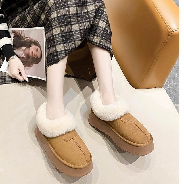 Дамски зимни пухени ботуши за сняг с PU горна част, гумена подметка, 3–5 cm височина на тока, изкуствена пухена подплата