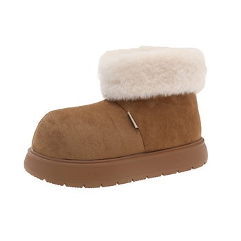 Cizme de zăpadă pentru femei, iarnă 2025 — căptușite cald, gambă scurtă, talpă groasă, suprafață din piele sintetică, vârf rotund