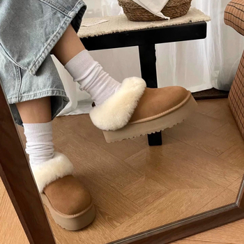 Дамски зимни обувки с дебела подметка и повишаване на височината, подплатени с флис, без връзки, EVA подметка