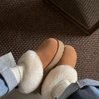 Дамски зимни обувки с дебела подметка и повишаване на височината, подплатени с флис, без връзки, EVA подметка