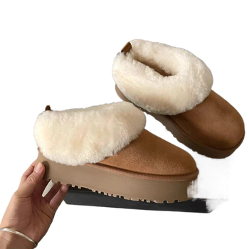 Дамски зимни обувки с дебела подметка и повишаване на височината, подплатени с флис, без връзки, EVA подметка