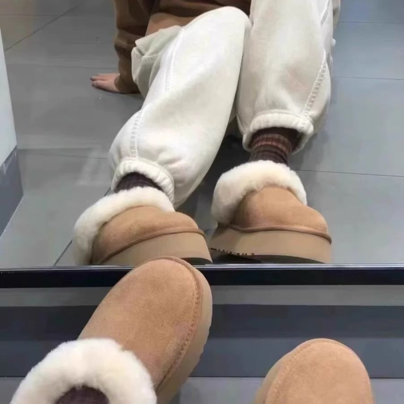 Дамски зимни обувки с дебела подметка и повишаване на височината, подплатени с флис, без връзки, EVA подметка