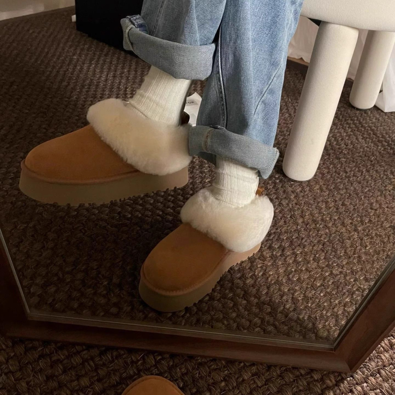 Дамски зимни обувки с дебела подметка и повишаване на височината, подплатени с флис, без връзки, EVA подметка