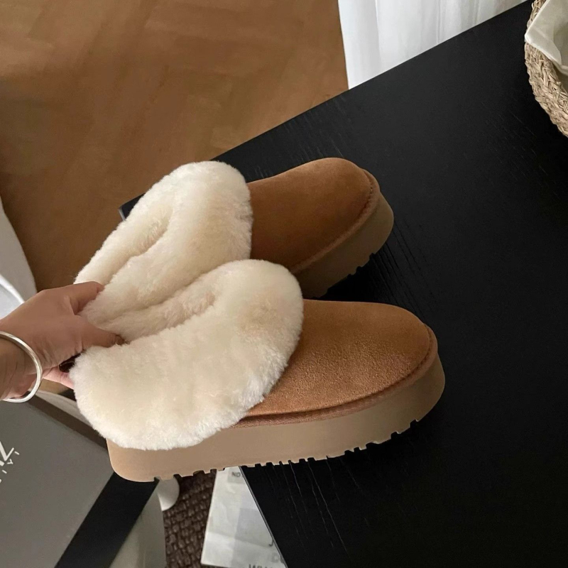 Дамски зимни обувки с дебела подметка и повишаване на височината, подплатени с флис, без връзки, EVA подметка