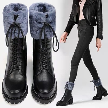 Cizme de zăpadă pentru femei, impermeabile, antiderapante, căptușite cu lână, înalte, fermoar lateral