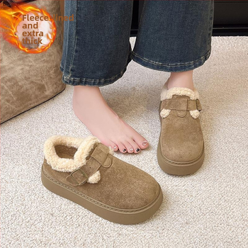 Ghete de iarnă pentru femei cu talpă groasă, nabuk pe suprafața, căptușeală din pluș artificial, glezna joasă, închidere cu șiret în față