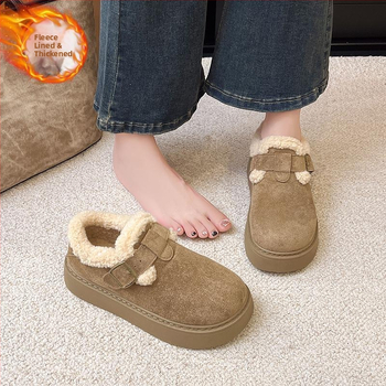 Ghete de iarnă pentru femei din velur, talpă groasă, căptușeală pufoasă, vârf rotund, gleznă joasă, șireturi pe fața încălțămintei