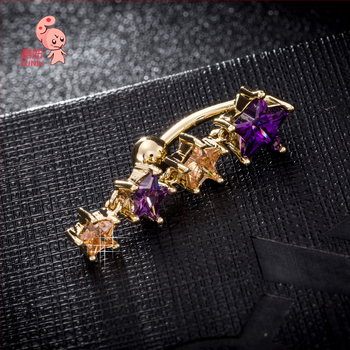 Bijuterii pentru buric: inel de navel din cupru cu pentagramă cu patru vârfuri, stil coreean, unisex, placare electrolitică