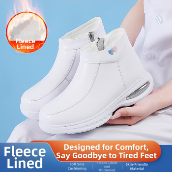 Pantofi de iarnă pentru asistente medicale, femei, cu partea superioară din piele naturală, talpă EVA, fermoar lateral, toc 3–5 cm