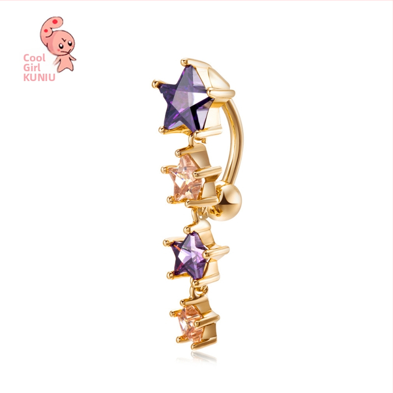 Пъпна халка пирсинг – корейски стил, пентаграмова форма, унисекс, меден материал, електроплакиране