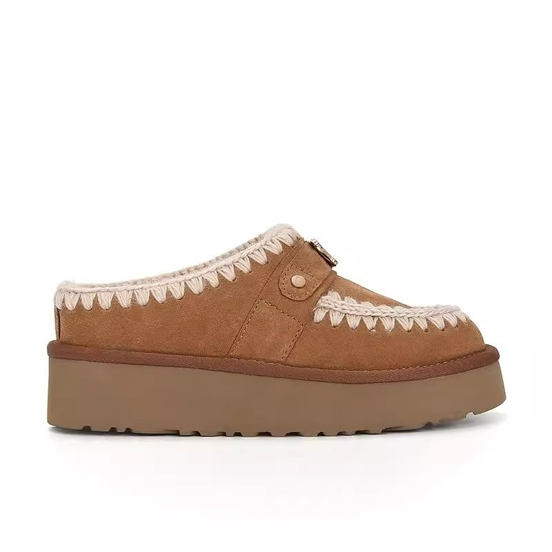 Pantofi de iarnă cu partea superioară din piele naturală, căptușeală din blană artificială, talpă din cauciuc, vârf rotund, talpă joasă, toc mediu 3-5 cm, stil retro