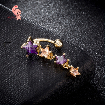 Пъпна бижутерия, корейски стил, меден пентаграм със четири свързани петолъчни звезди, електроплатиране