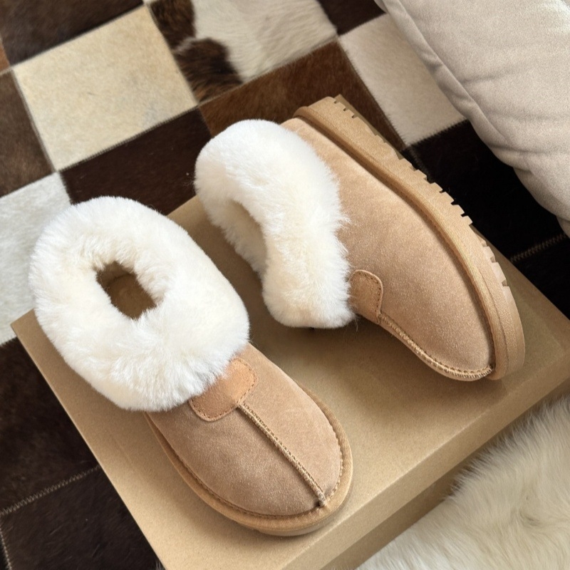 Cizme de zăpadă pentru femei cu talpă groasă (exterior din piele de vițel; căptușite cu lână; talpă EVA; finisaj nubuk; gleznă joasă)