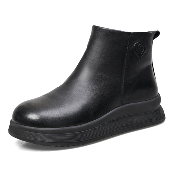 Botine din piele naturală pentru femei, talpă din cauciuc, toc conic 3–5 cm, fermoar lateral