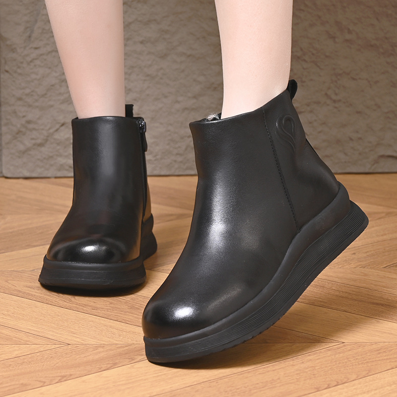 Botosei din piele naturală cu talpă din cauciuc, botine Chelsea de iarnă, închidere pe fermoar lateral, toc 3-5 cm