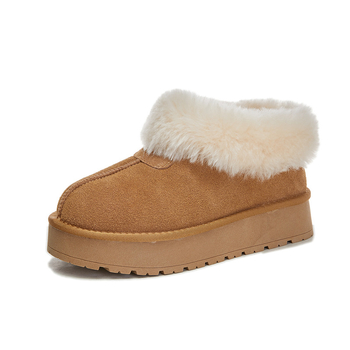 Cizme de zăpadă pentru femei din piele naturală, partea superioară din suede de vițel, talpă groasă, căptușeală din bumbac, slip-on, iarnă