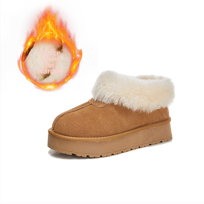 Cizme de zăpadă pentru femei din piele naturală, partea superioară din suede de vițel, talpă groasă, căptușeală din bumbac, slip-on, iarnă