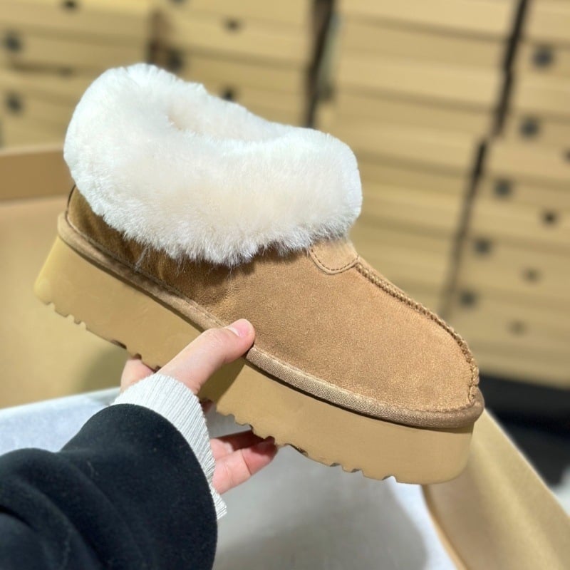 Ghete de zăpadă pentru femei cu talpă groasă, partea superioară din piele de vită, talpă EVA, căptușeală din lână, slip-on, toc 4,5 cm