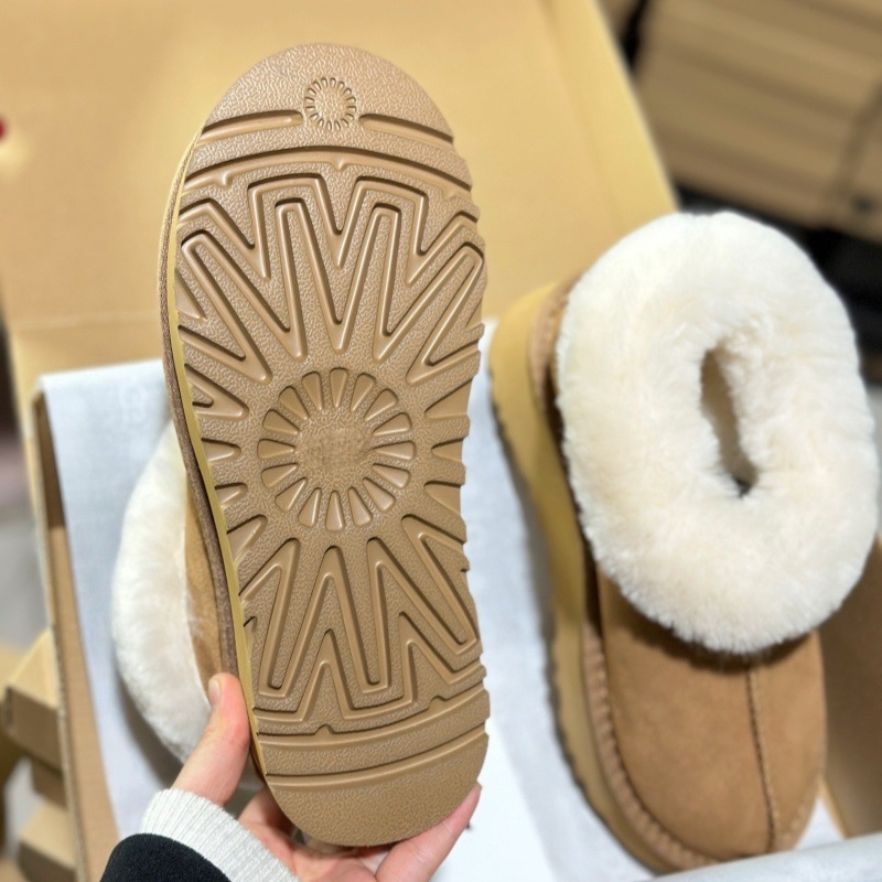 Ghete de zăpadă pentru femei cu talpă groasă, partea superioară din piele de vită, talpă EVA, căptușeală din lână, slip-on, toc 4,5 cm