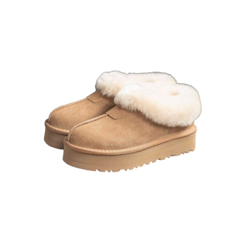 Ghete de zăpadă pentru femei cu talpă groasă, partea superioară din piele de vită, talpă EVA, căptușeală din lână, slip-on, toc 4,5 cm