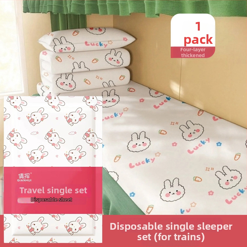 Set de lenjerie pentru tren, de unică folosință – 3 piese: cearșaf, husă de pilotă, husă de pernă; portabil (Material: fibră nețesută; Brand: Zhongheng)