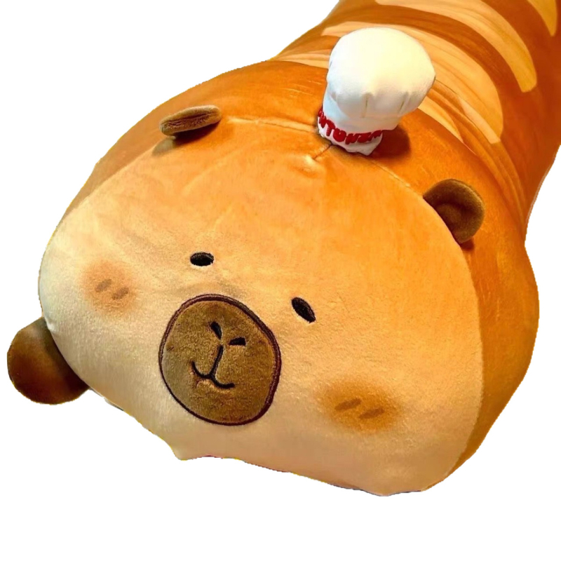 Pernă capybara din pluș în formă de baghetă, cu model brodat de desene animate, umplutură PP bumbac