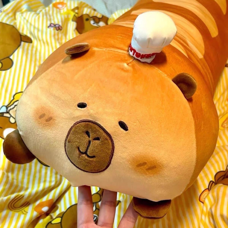 Capybara plush pernă baguette cu model desen animat brodat, umplutură PP bumbac, pernă lungă