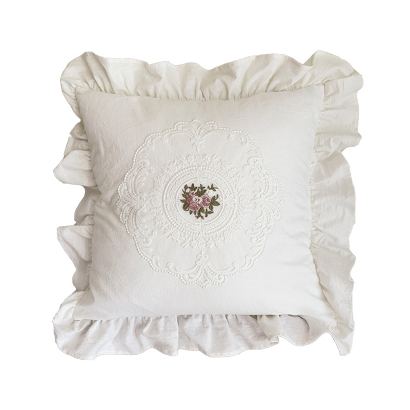 Perne lombare cu Dantelă Franceză și Volane Retro, Stil INS, Husă din Bumbac, Umplutură PP Bumbac