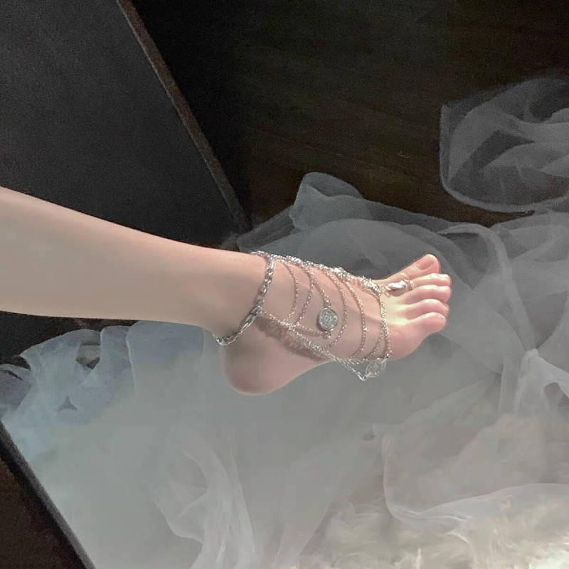 Brățară de gleznă cu ciucuri, în mai multe straturi, pandant geometric – din aliaj metalic