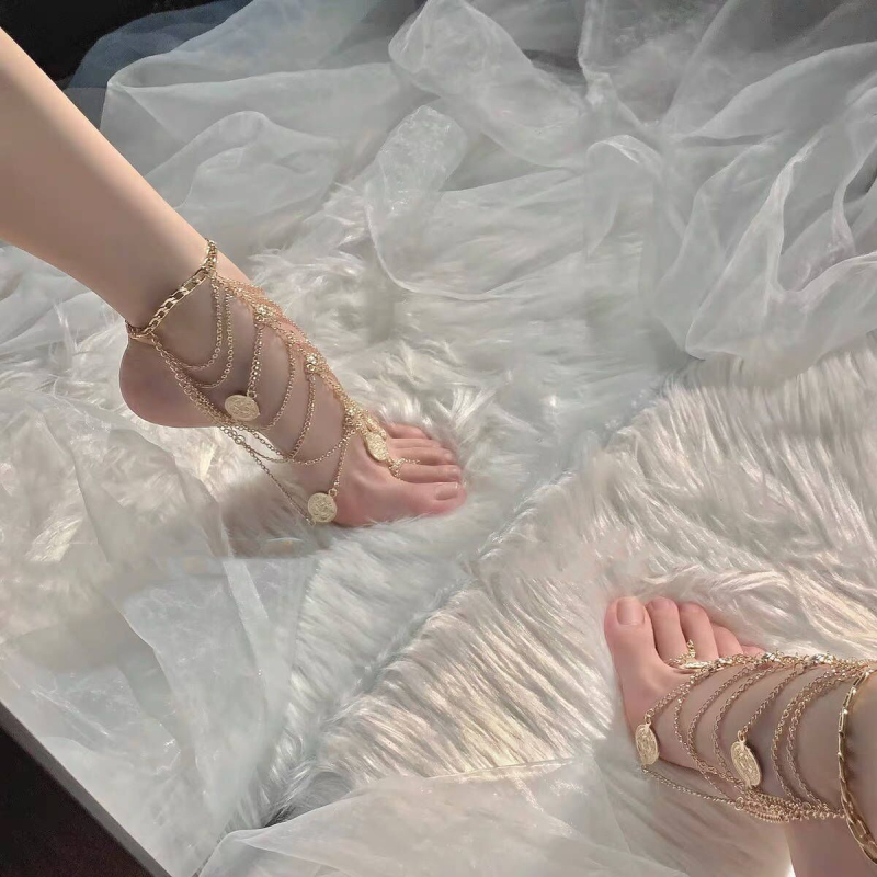 Brățară de gleznă exotică, cu franjuri, multilayer, pandant geometric, aliaj – origine Yiwu