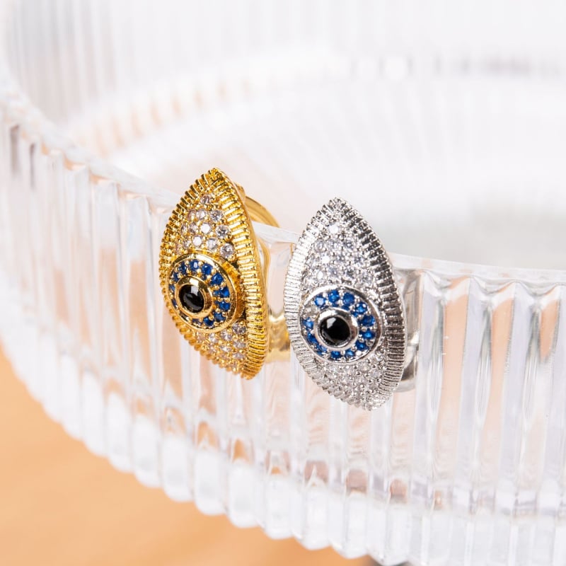 Пъпна халка с мотив на дяволското око, ромбовидна форма, с циркония, позлатена с 18K злато