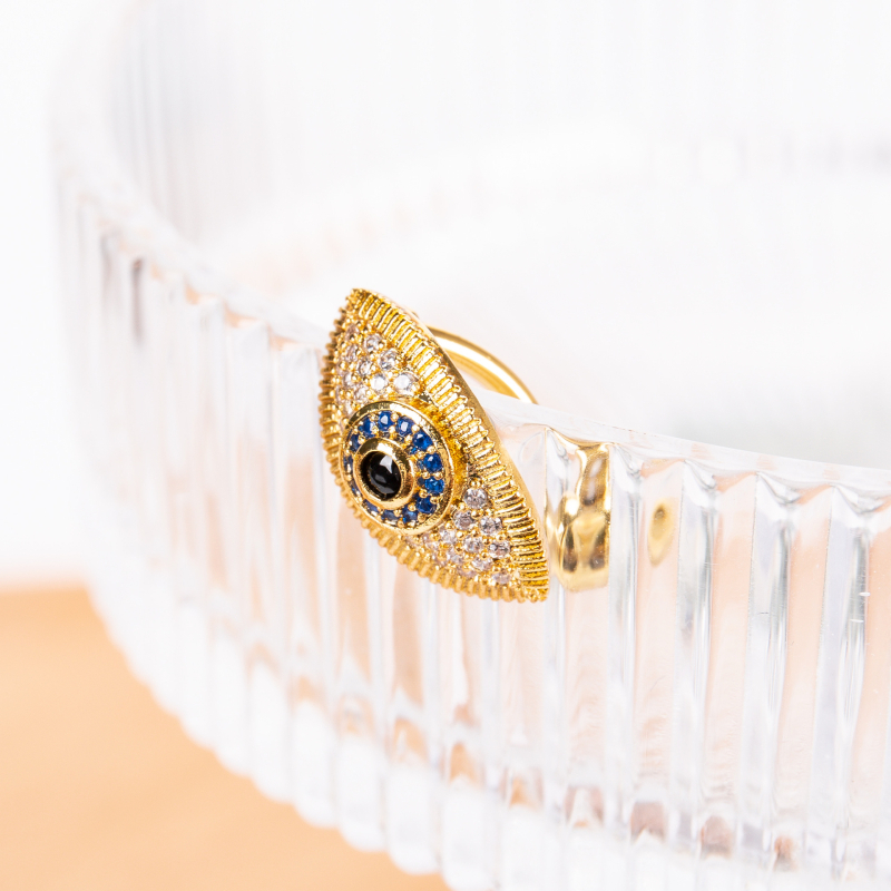 Inel de buric cu motiv ochi de diavol, formă romb, cu zirconiu, placat cu aur 18K