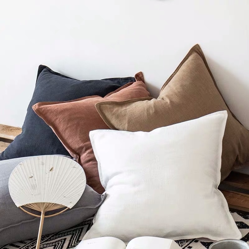 Husă de pernă din bumbac și in, culoare solidă, cu ciucuri, stil desene animate (material: bumbac și in; model: solid)