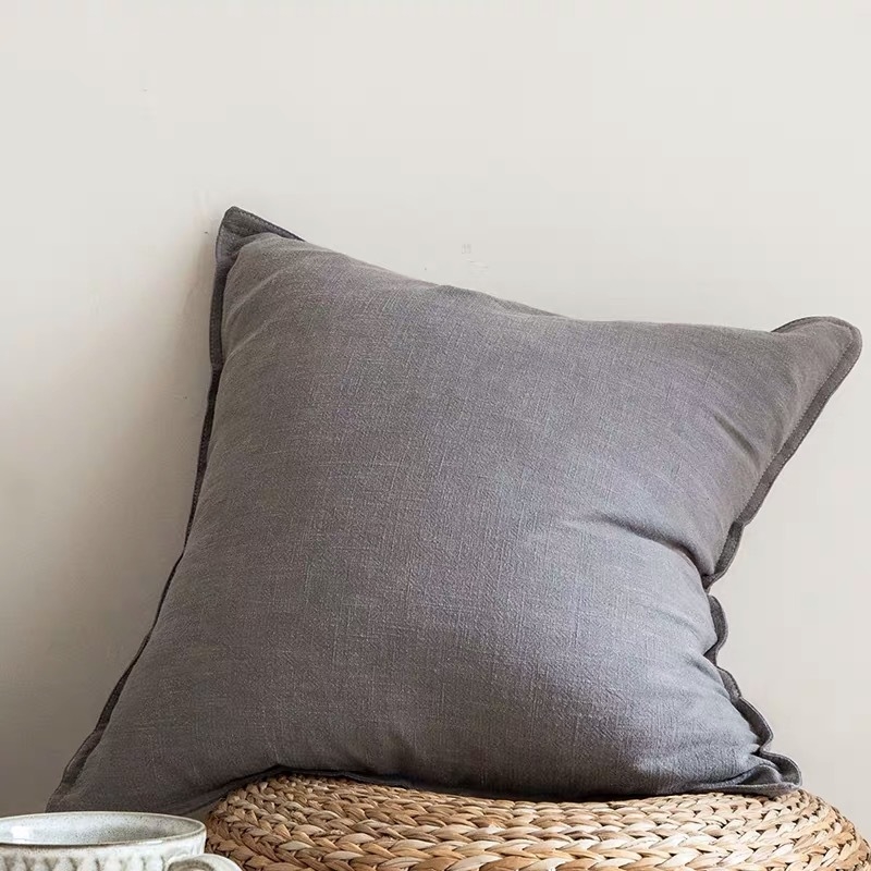 Husă de pernă din bumbac și in, culoare solidă, cu ciucuri, stil desene animate (material: bumbac și in; model: solid)