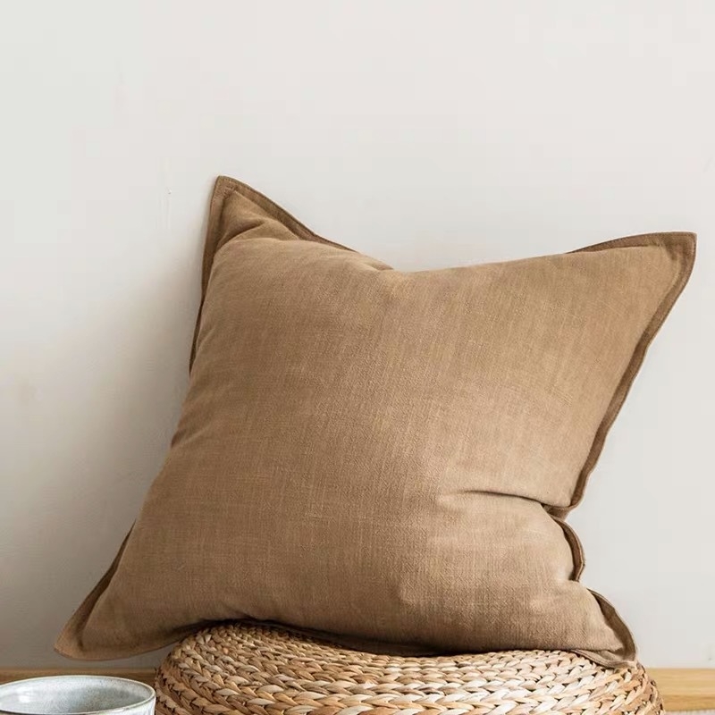 Husă de pernă din bumbac și in, culoare solidă, cu ciucuri, stil desene animate (material: bumbac și in; model: solid)